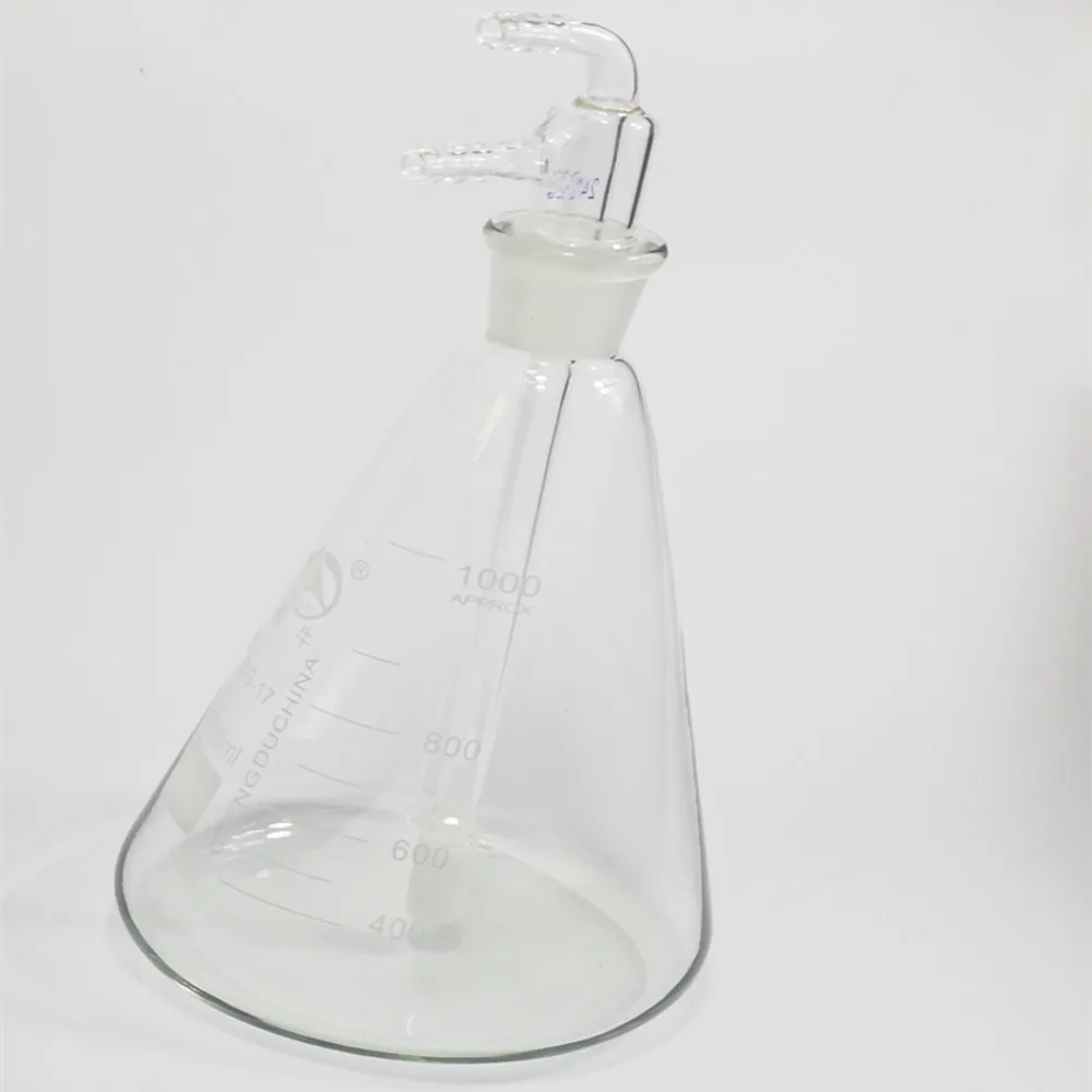 Ozone Water & Oil Maker Bubbler Glass Bottle with Glass Bubbler Triangle Gas Washing Bottle