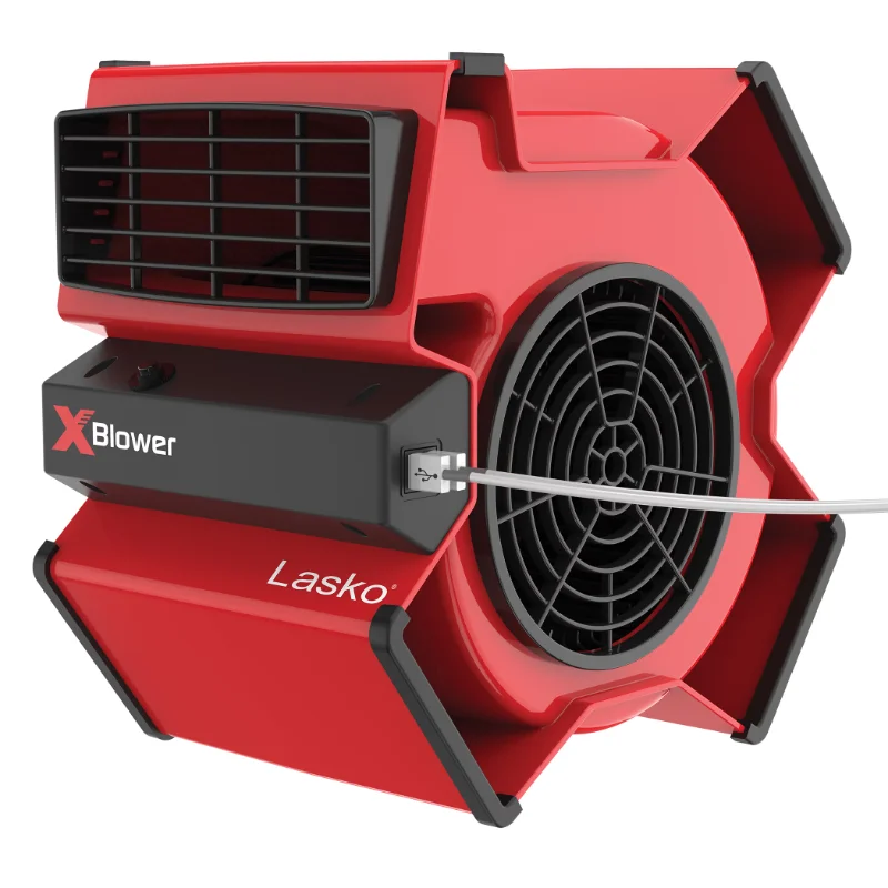 Lasko X-Blower Multi-Position Utility Blower Fan with USB Port, X12900, Red