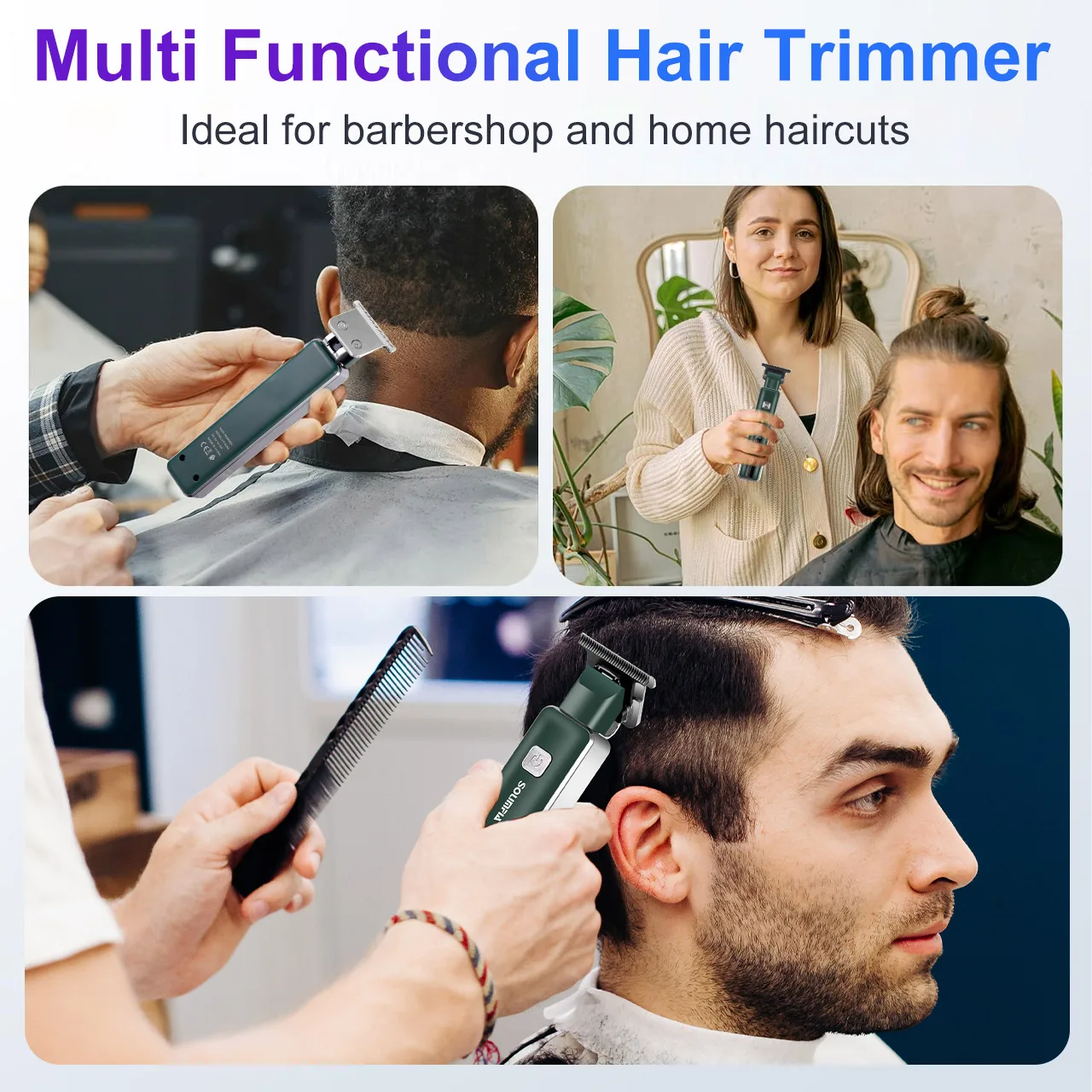 Solimpia Salon Gradient Contour Clipper Bald Shaver USB Rechargeable T-Type Hair Trimmer for Men