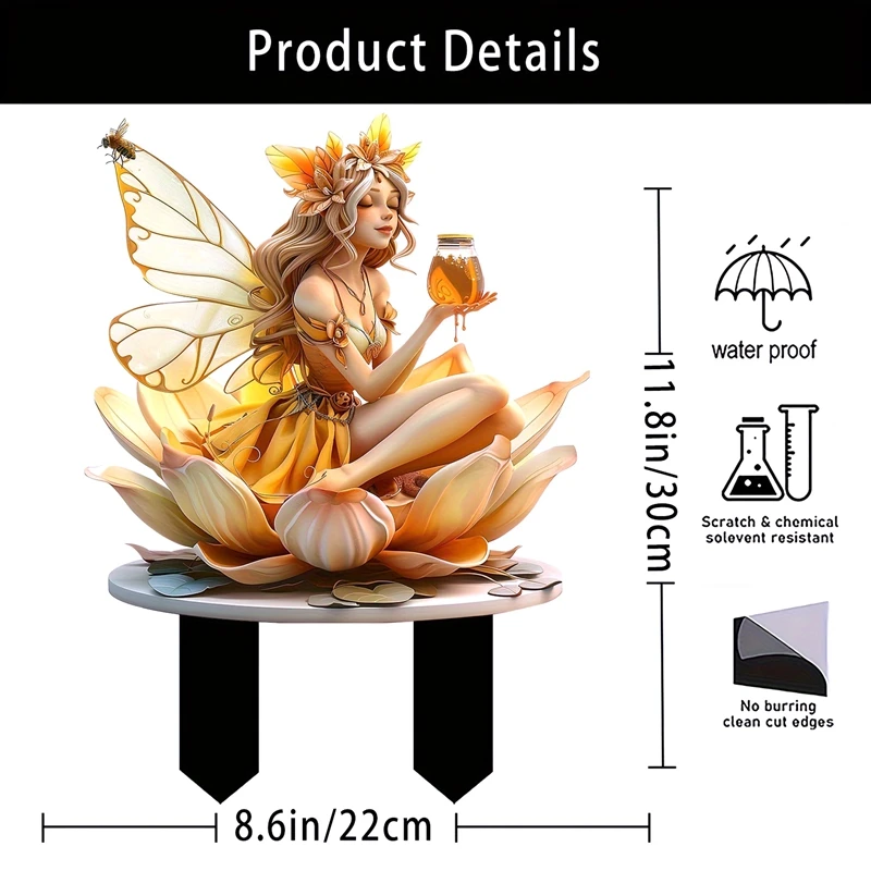 나비 엘프 아크릴 정원 나무 파일 화분 스티커, 야외 파티, 야외 잔디, 야외 장식 표지판 읽기