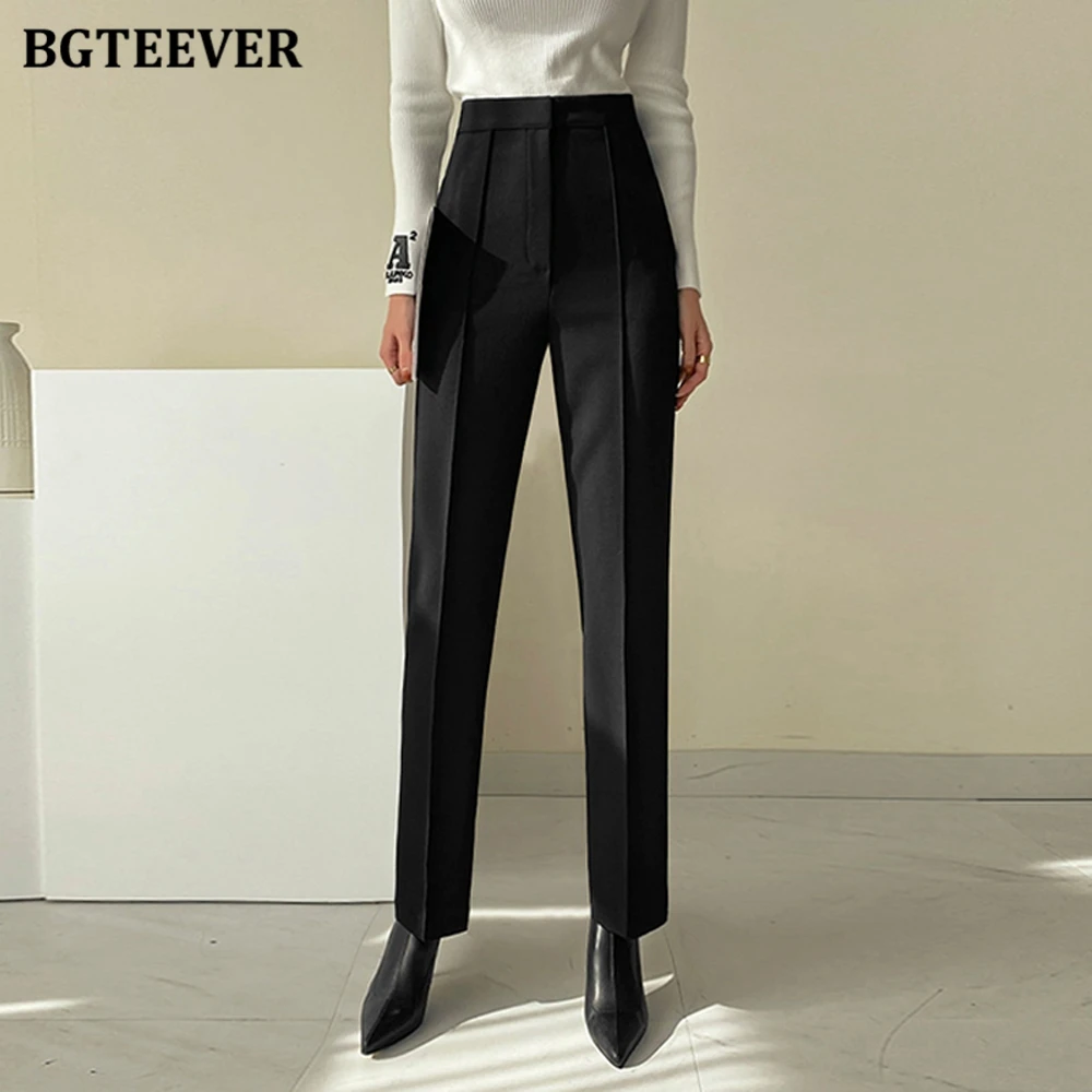 BGTEEVER Autumn High Waist Ladies Velvet Harem Pants Elegant Loose Pockets Black Suit Pants for Women