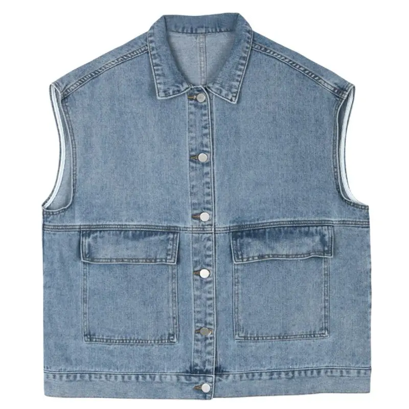 Denim Vest Women Large Size Jean Waistcoat Female Sleeveless Coats Spring Autumn Casual Streetwear Jacket Light Blue Coat BF Top