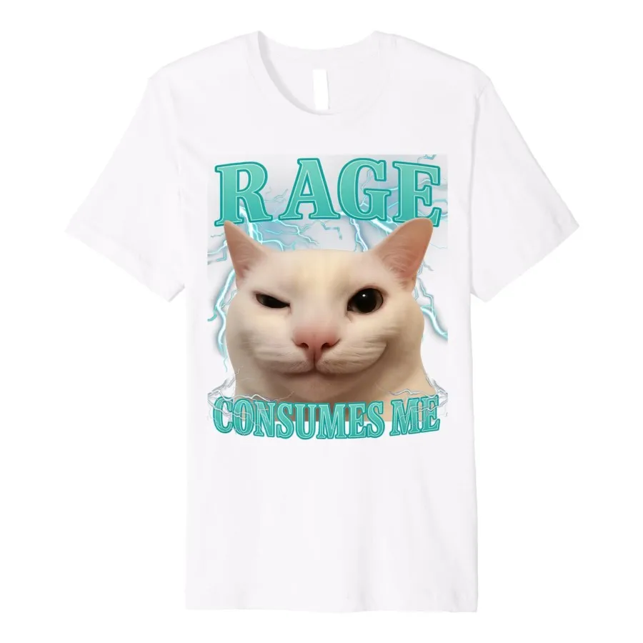 

Rage Consumes Me Cat Meme Teens Boys Girls T-shirt For Men Women 100% Cotton T Shirts Short Sleeve Tops 0825-1