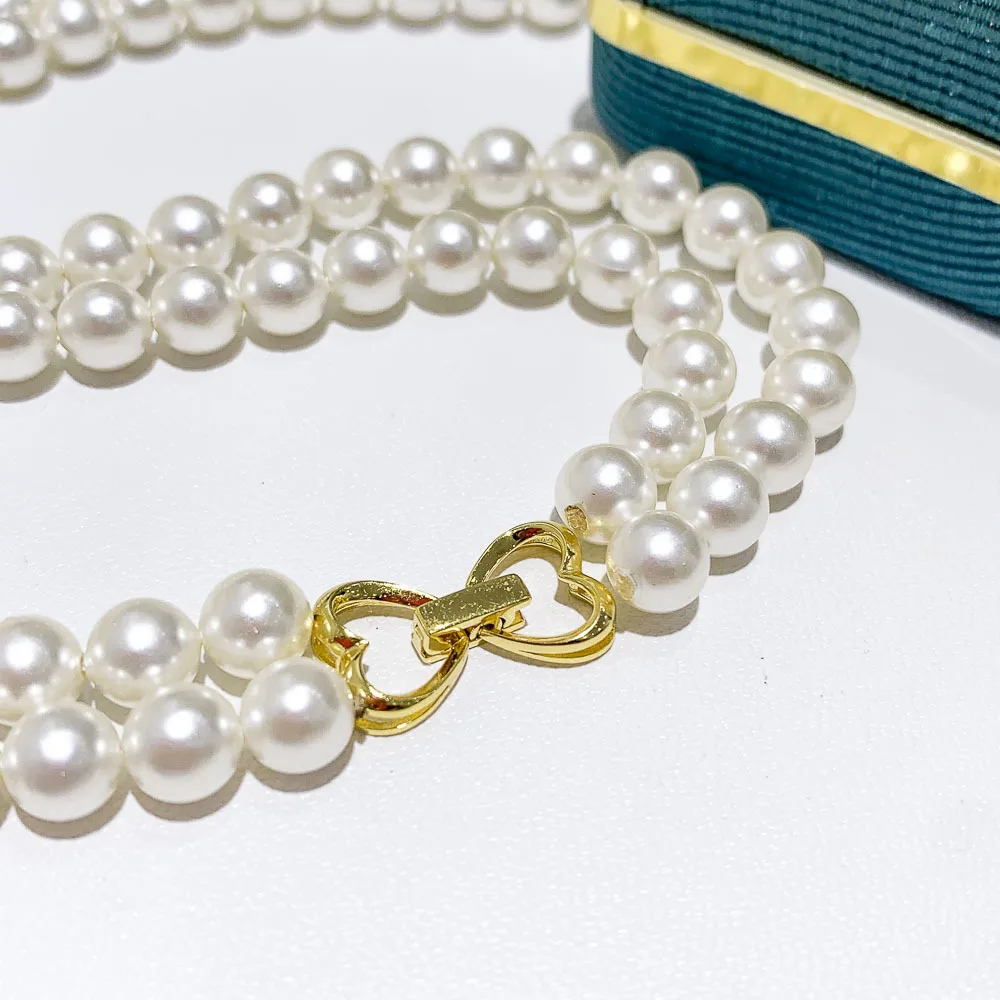 

Simple Double Row Necklace AAA5-6mm Natural Round Japanese Round Pearl Necklace 925s Buckle Love Buckle -18-20inch