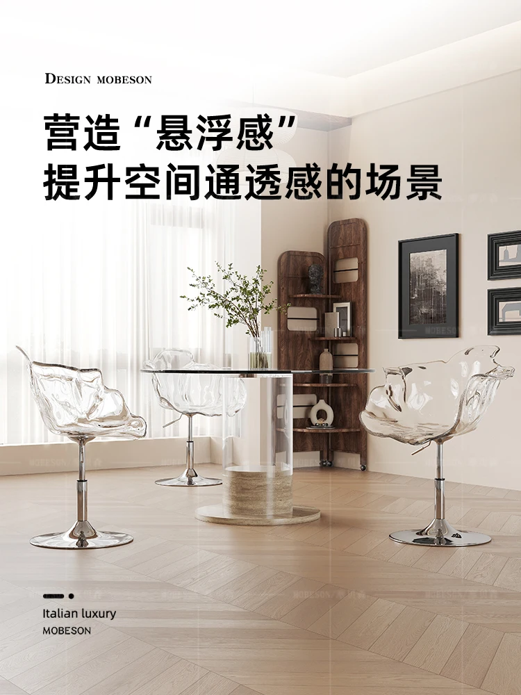 ชุดโต๊ะอาหารและเก้าอี้อะคริลิคทรงกลมแบบโปร่งใสสำหรับบ้านขนาดเล็ก