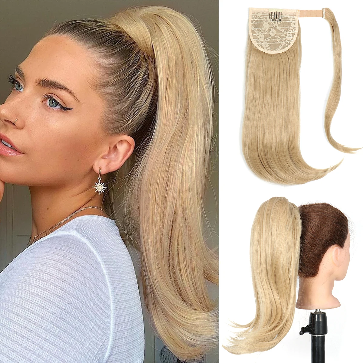 Ponytail Extension Wrap Wig Ladies Natural Ponytail Straight Synthetic Hair Ponytail High Resistance Fiber Hair Girl 16 Inch