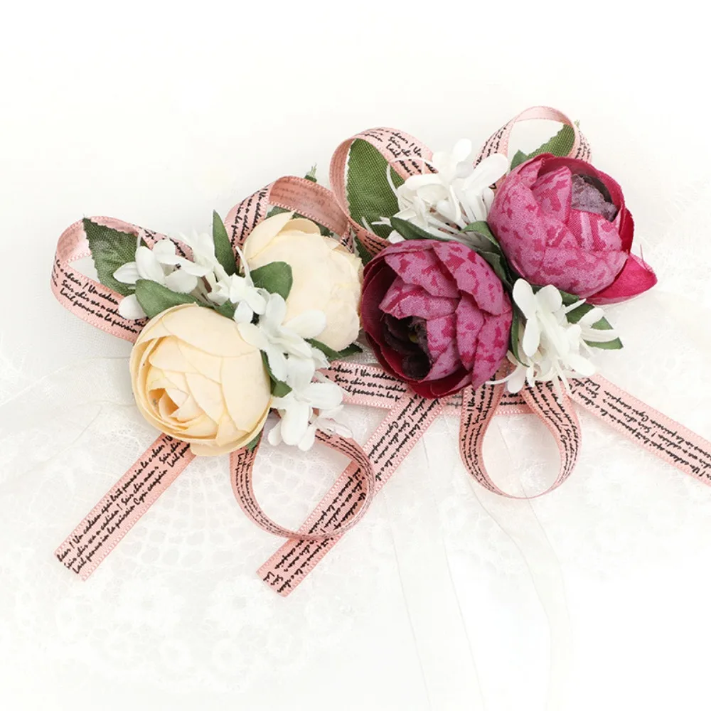 Винтажный шелковый браслет с цветком розы для мужчин, жених, лента на запястье, корсажный браслет Fille D'honneur Mariage
