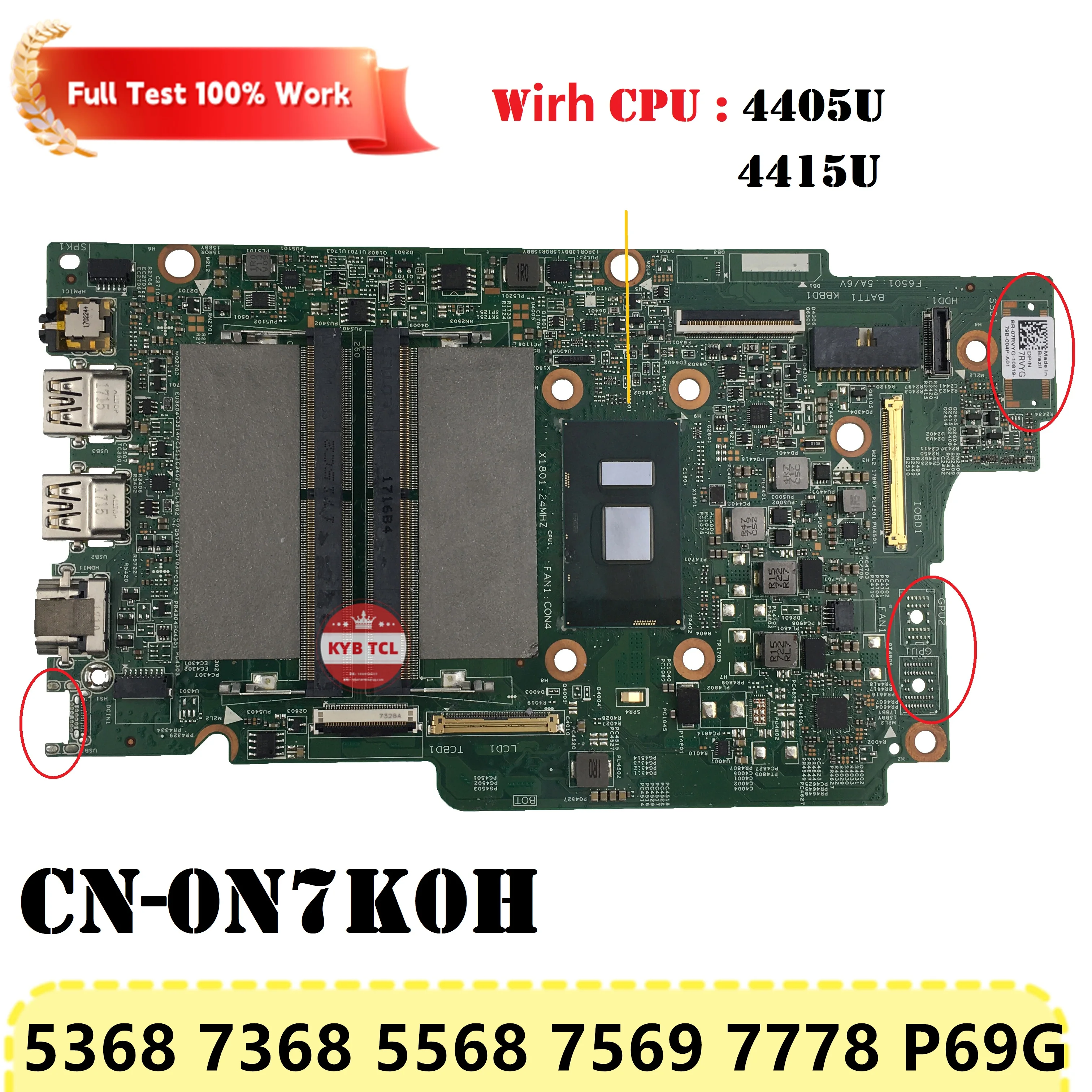 Imagem -05 - Placa-mãe do Portátil para Dell Inspiron 13 5568 5368 7579 7368 3379 P69g 152961 Mainboard 0n7k0h 0ykp87 0jv40x 0pjdnr Jv40x Pjdnr