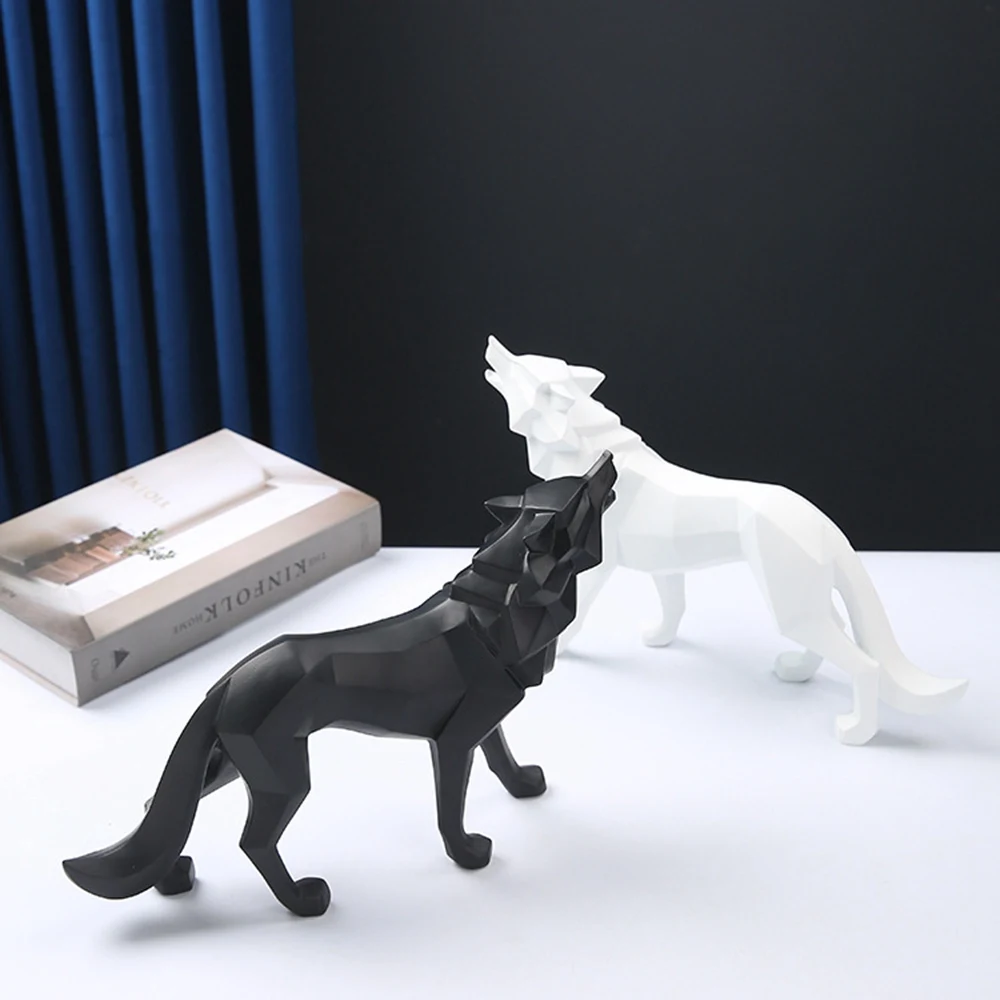 ABHI-Abstract Totem Wolf Dog Ornaments Statue Geometric Resin Ornament Decoration Accessories Gifts