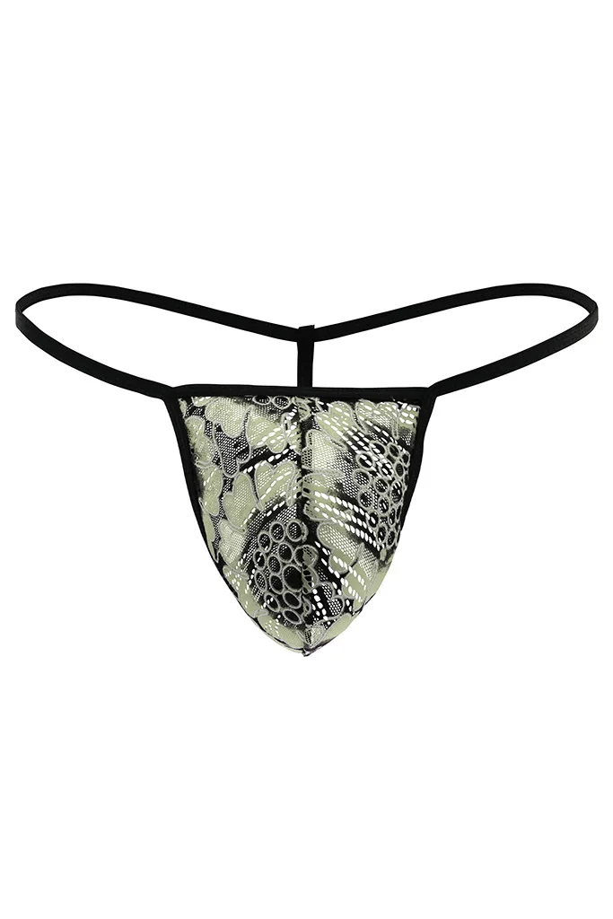 Męskie erotyczne stringi z tyłu geje seksowna niska talia U wypukła etui stringi Homme siatkowy haft oddychające otwarte pośladki kalesony