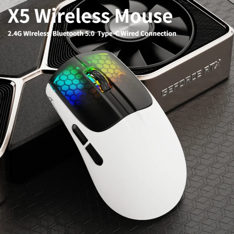 

X5 3 Modes BT/2.4Ghz/USB-C Wireless Gaming Mouse RGB Backlit Optical Sensor Rechargeable 4000DPI Mice for PC Tablet Desktop