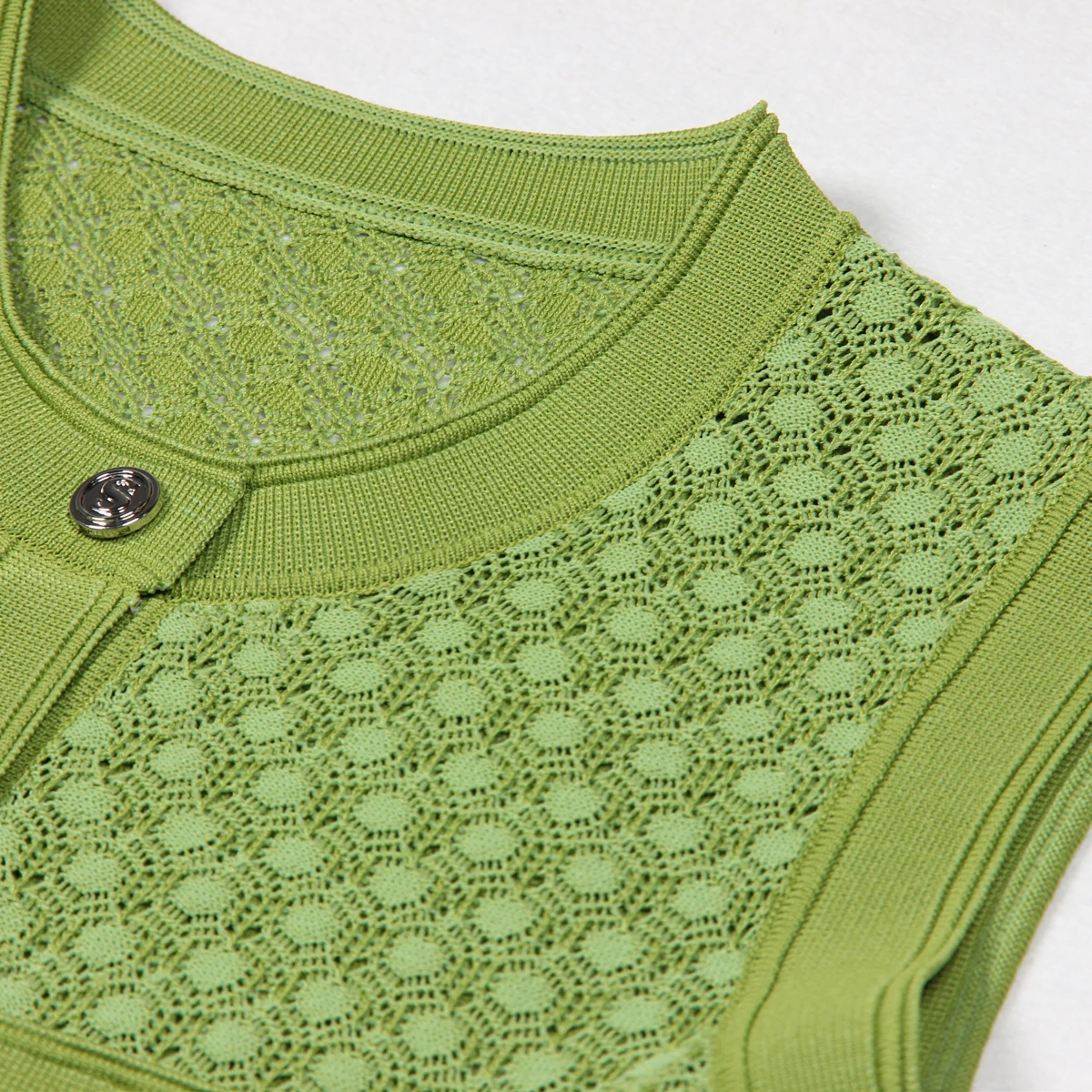 Summer New Fashionable Temperament Commuting Single Breasted Round Neck Sleeveless Slim Fit Hollow Out Lady Long Knitted Dress