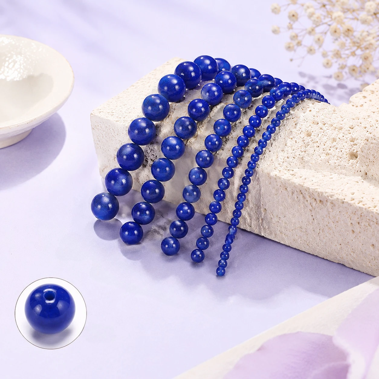 Deep Blue Smooth Round Stone Beads, Gradient Shiny Beading Supplies for DIY Bracelets, Necklaces and Jewelry Crafts