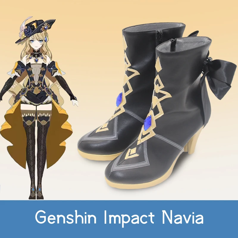 

New Navia Cosplay Elegant black bow boot Game Genshin Impact Fontaine same prop shoes C