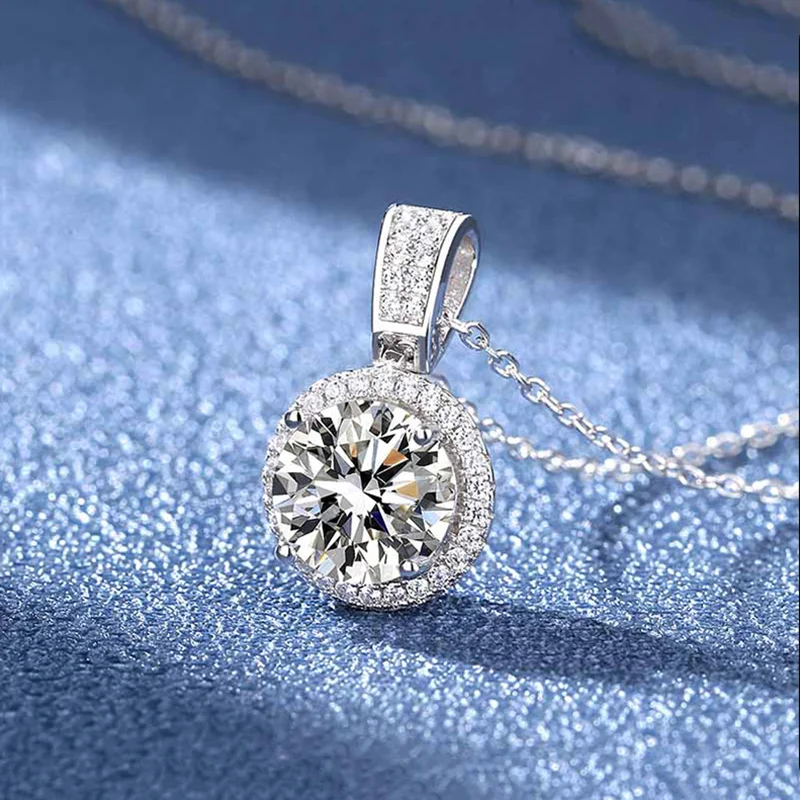 

Luomansi 1CT 2CT Real Moissanite Necklace Passed Diamond Test S925 Sterling Silver Wedding Party Women's Fine Jewelry