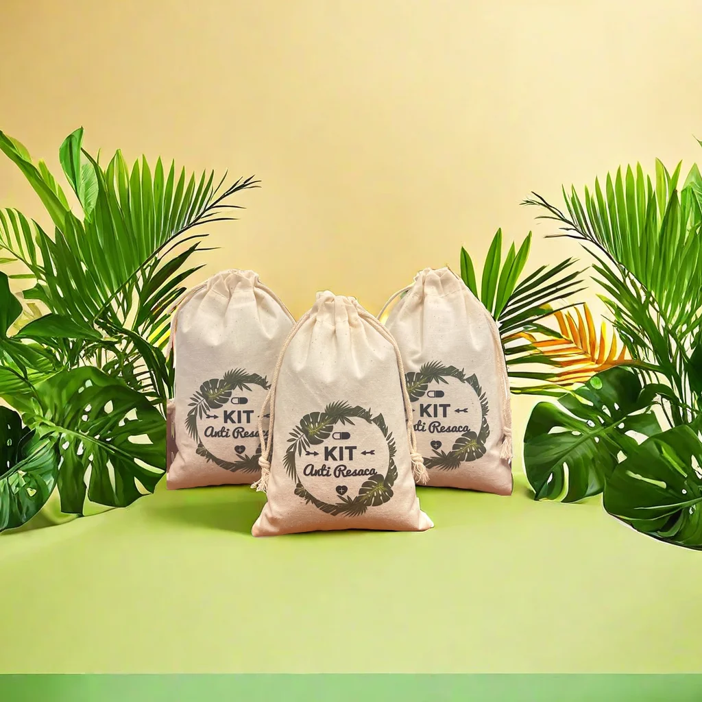 10pcs Tropical plants Creative Wedding Hangover bag Wedding supplies Anti Resaca Cotton cloth drawstring bag Gift wrapping 10*15