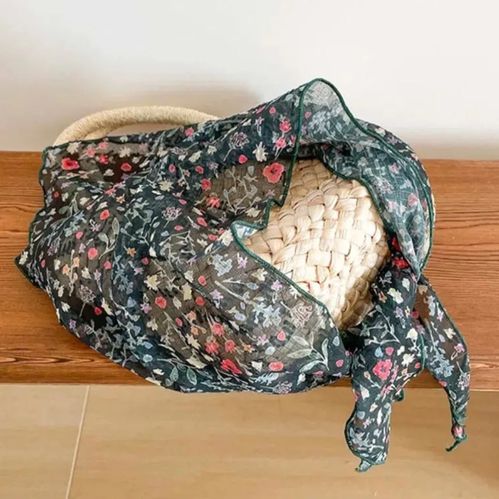 Mode Atmungsaktive Frühling Seidenschals Pastoralen Stil Baumwolle Dreieckiges Stirnband Sonnenschirm Bandana Floral Kopftuch Geschenk