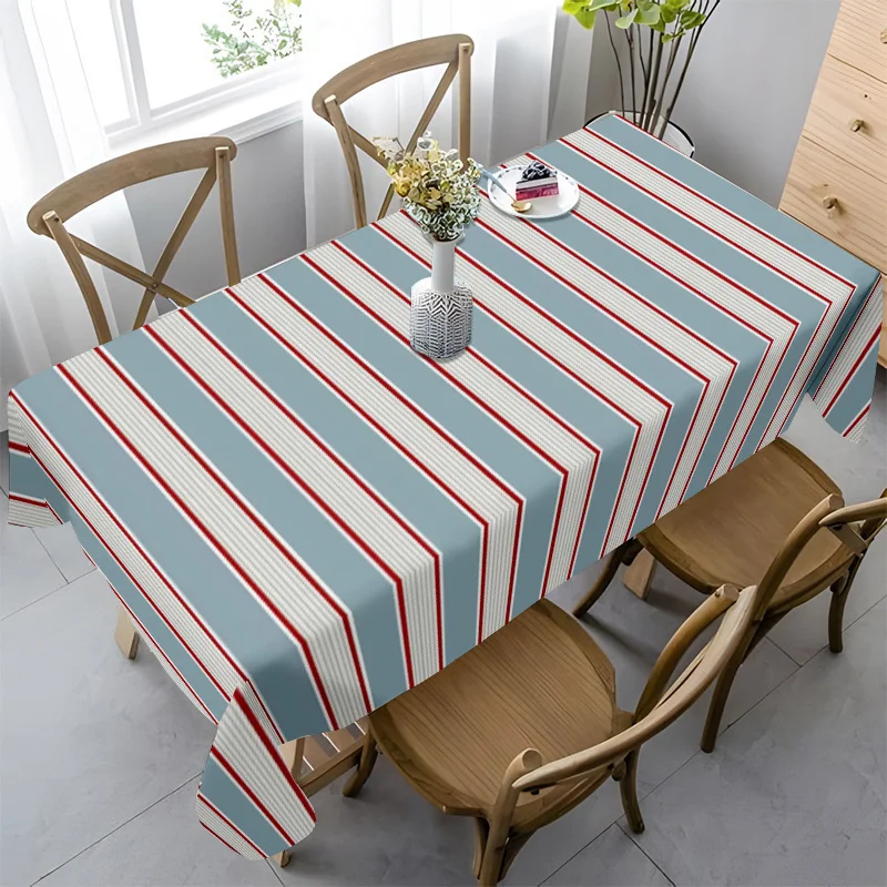 1pc Soft, Fashionable and Beautiful Blue and Pink Vertical Stripes Tablecloth, Machine Washable and Easy to Clean, 2D Print