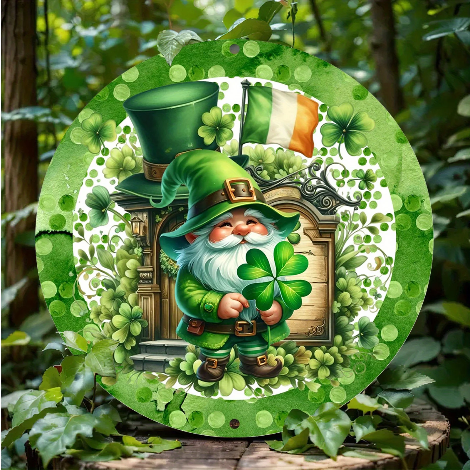 1pc Vintage Irish Leprechaun Aluminum Sign - 2D Printed Round Metal Wall Art with Shamrocks & Flag, Scratch & UV Resistant Decor