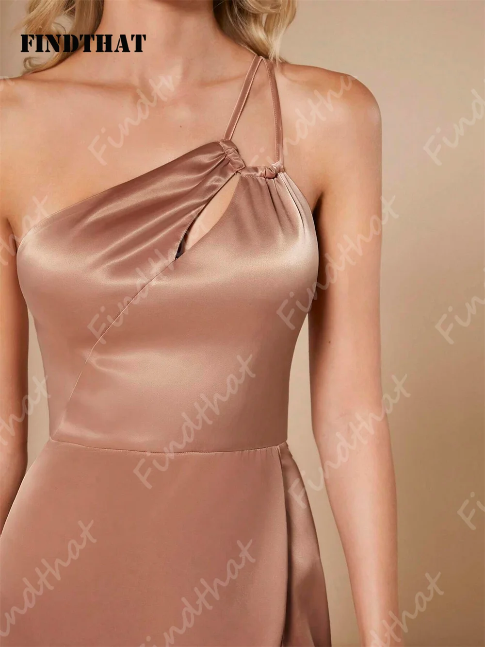 Findthat One Shoulder Wrap Hem Satin Bridesmaid Dresses 2024 Simple Sleeveless Evening Formal Gown A-Line Side Slit Floor Length