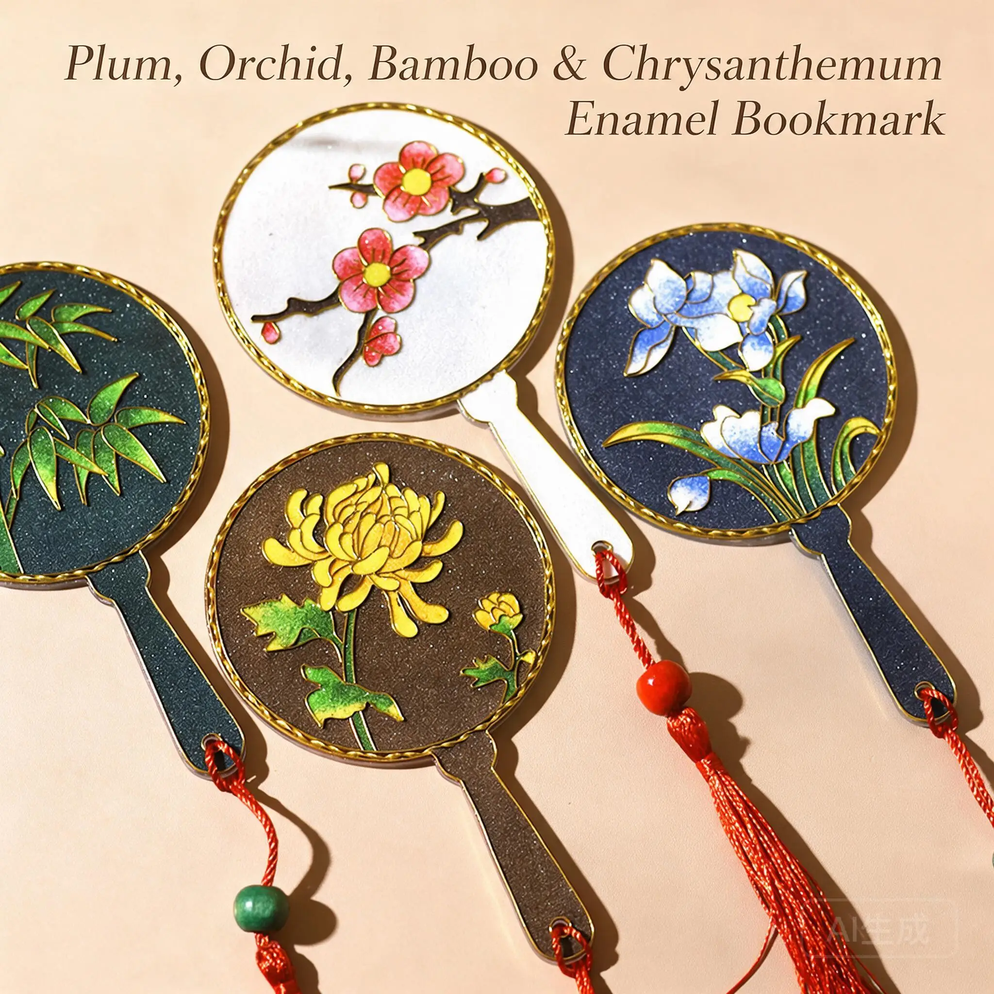Diy Cloisonne Fan Shaped Bookmark Kit Traditional Art Plum Orchid Bamboo Chrysanthemum Designs For Beginner School Team Building