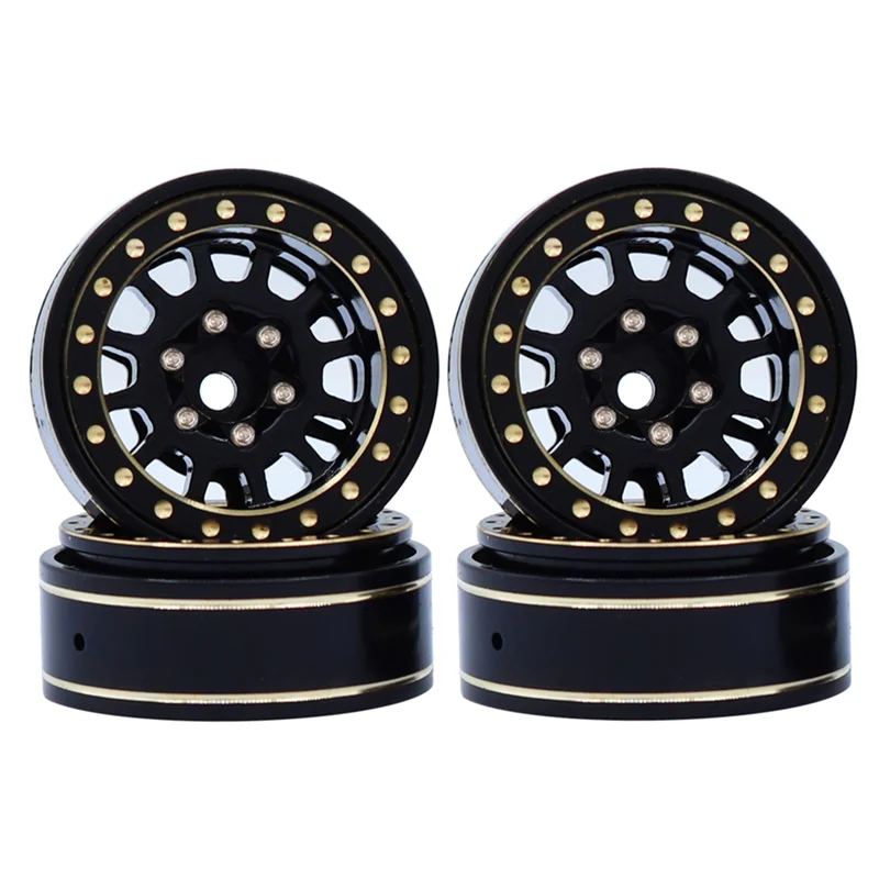 4Pcs 1.0 Plus Brass Beadlock Wheel Rim Wheel Hub for 1/18 1/24 RC Crawler Axial SCX24 AX24 TRX4M FCX24 Upgrade Parts