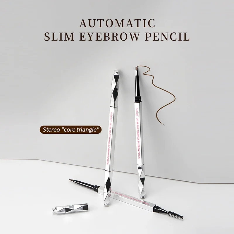 Matita per sopracciglia impermeabile a doppia testa Triangolo argento Sottile Automatico Non sbavato Ultra fine Resistente al sudore a lunga durata