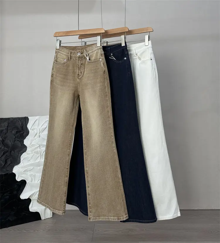 

Расклешенные джинсы с высокой талией, женские хлопковые эластичные утягивающие джинсовые брюки премиум-класса, летний сезон, обычные тонкие длинные брюки