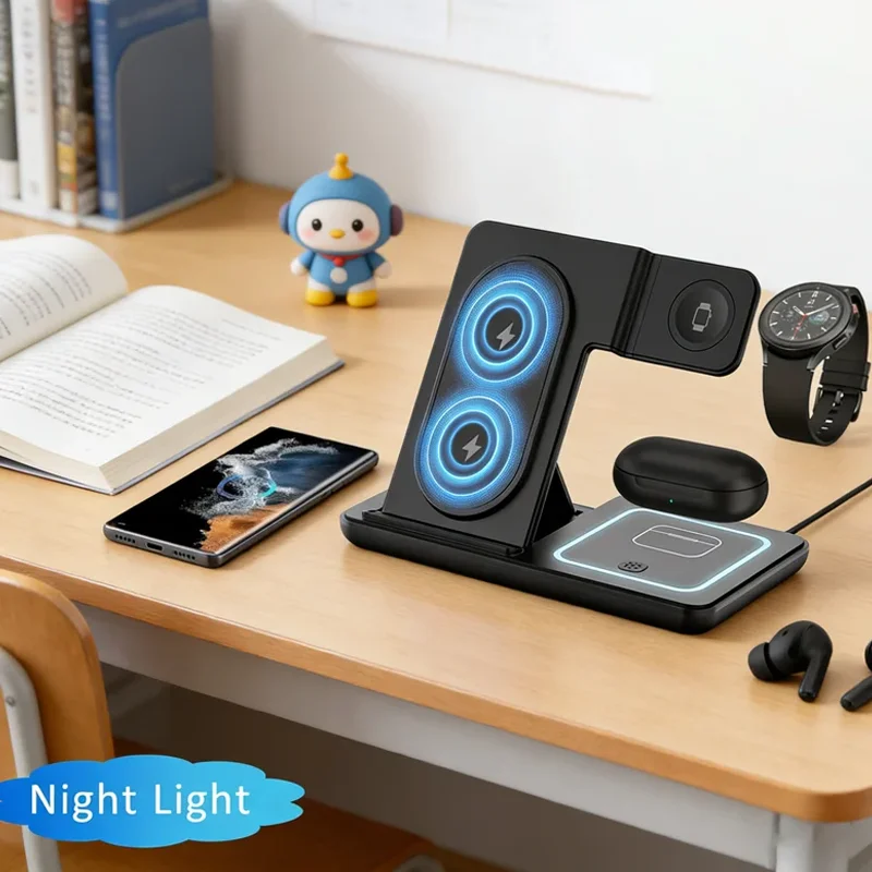 3 In 1 Foldable Wireless Charger Stand LED Fast Charging Sta