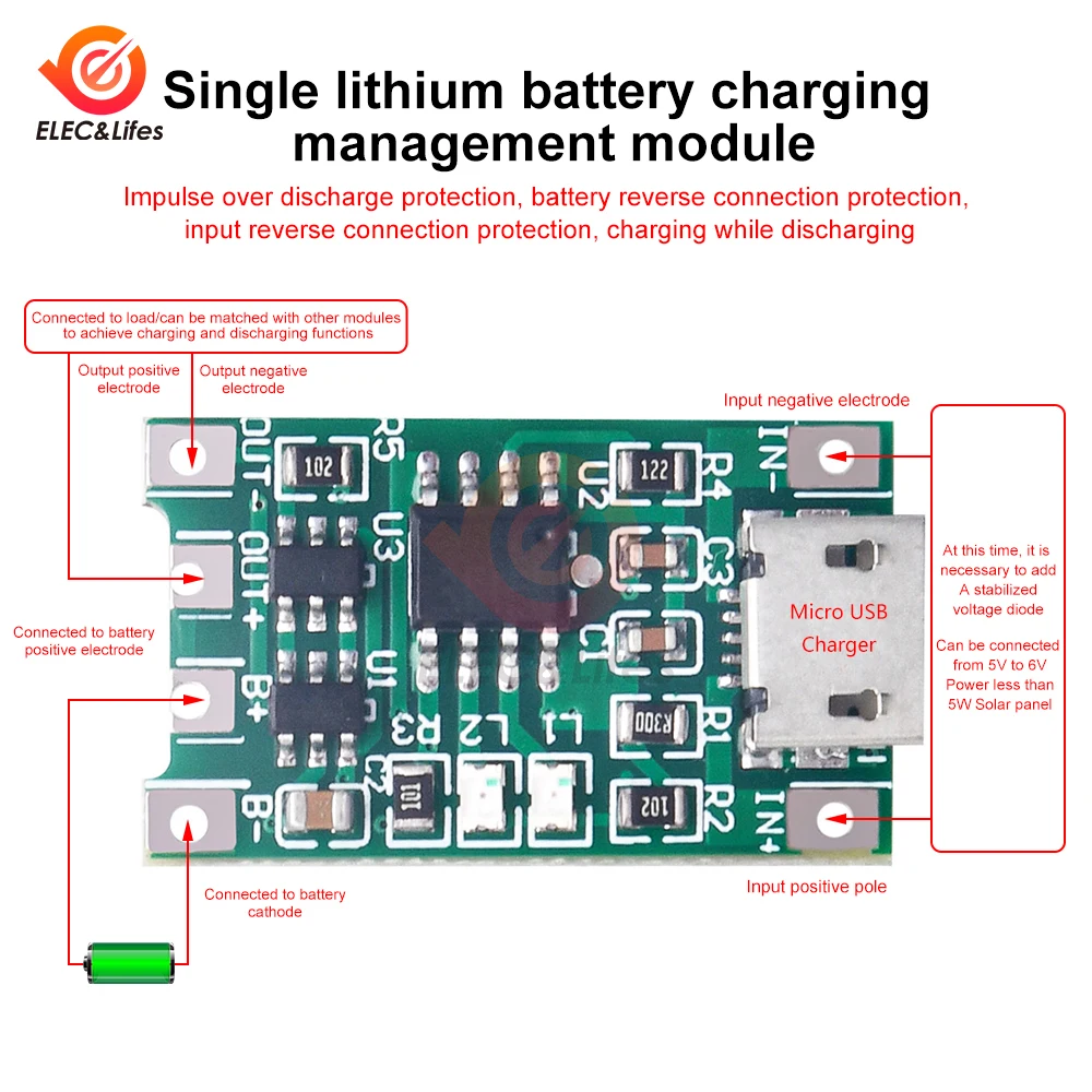 5 szt. Bateria litowa 5V 3A 18650 moduł ładowania słoneczna 4.2V 3.7V 3.6V płytka ładująca polimerowa z funkcją ochrony Micro USB