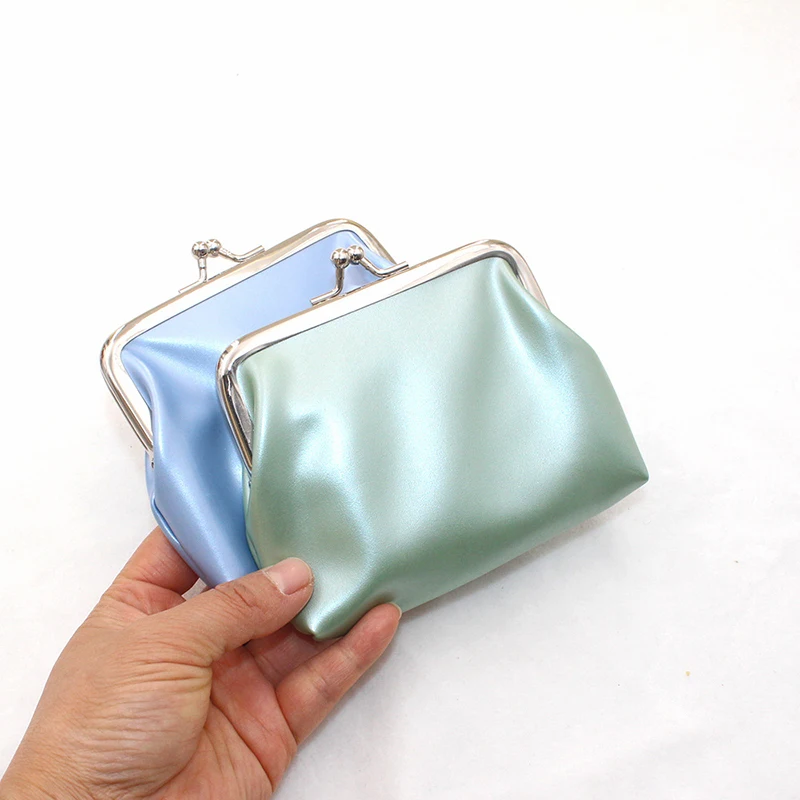 Women Coin Purse Candy Color Double Layer Card Holder Girls Simple PU Buckle Wallet Lipstick Portable Purse Pocket Bag