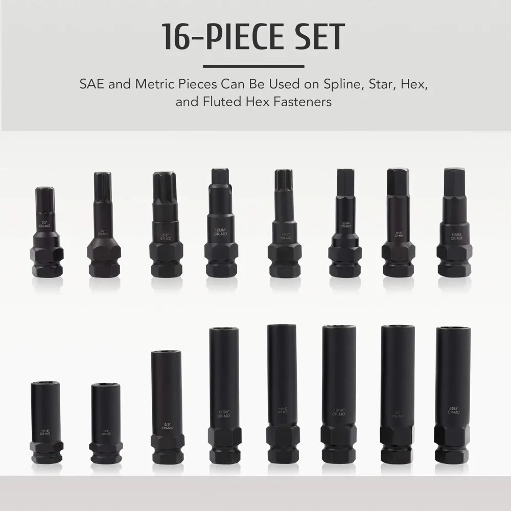 Универсальный комплект для снятия блока колес из 16 предметов для SAE и метрических гаек с проушинами