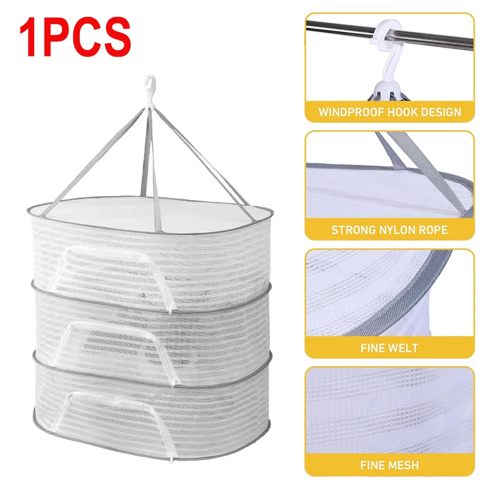 1PCS Hanging Dry Net Folding Anti-Fly Windproof Hook For Flowers Buds Plants Organizer Drying For Fish Vegetables Fruit Herbs