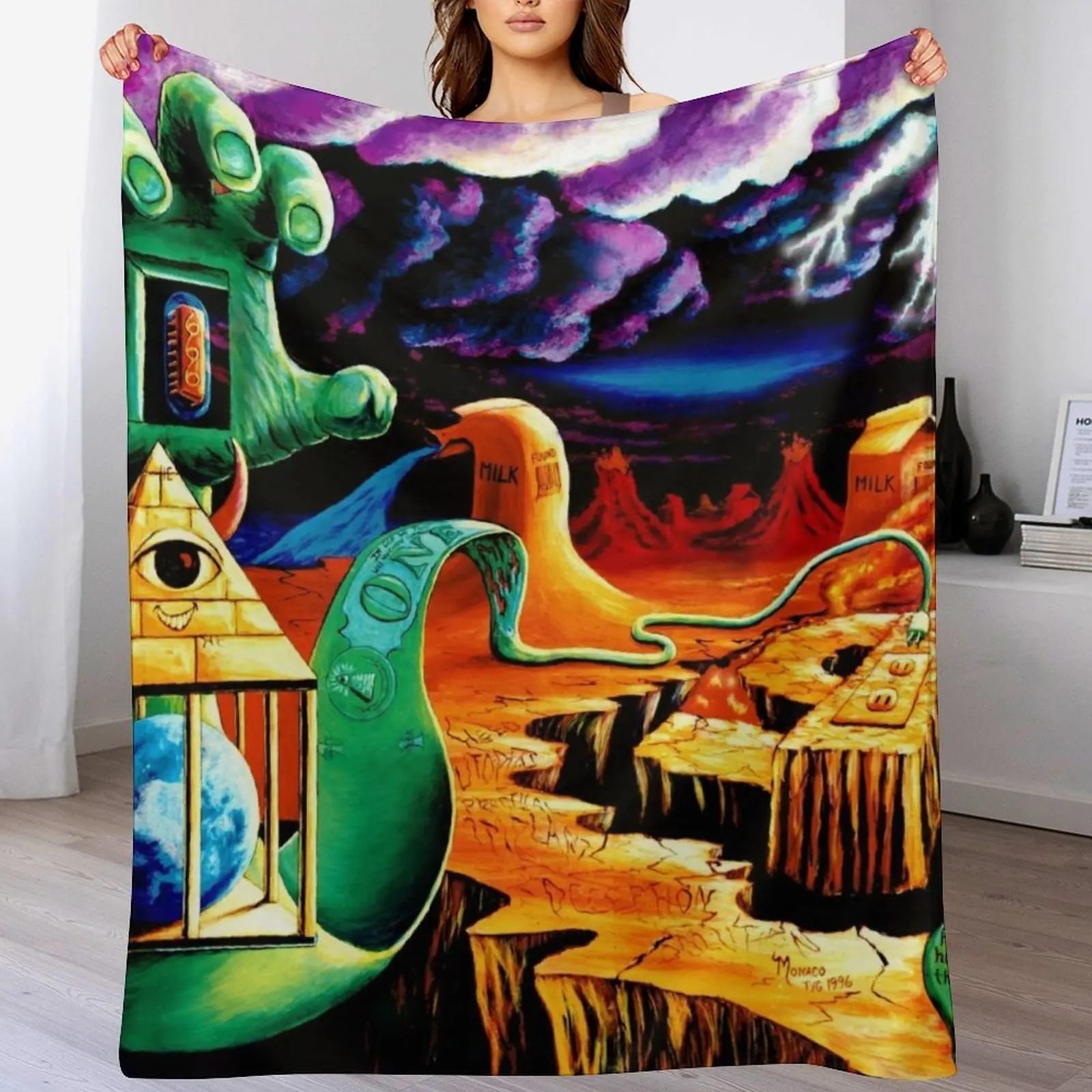 

Trippy Psychedelic Surreal Cool Hippie Blacklight Decor Vincent Monaco Throw Blanket Quilt Decorative Beds Blankets