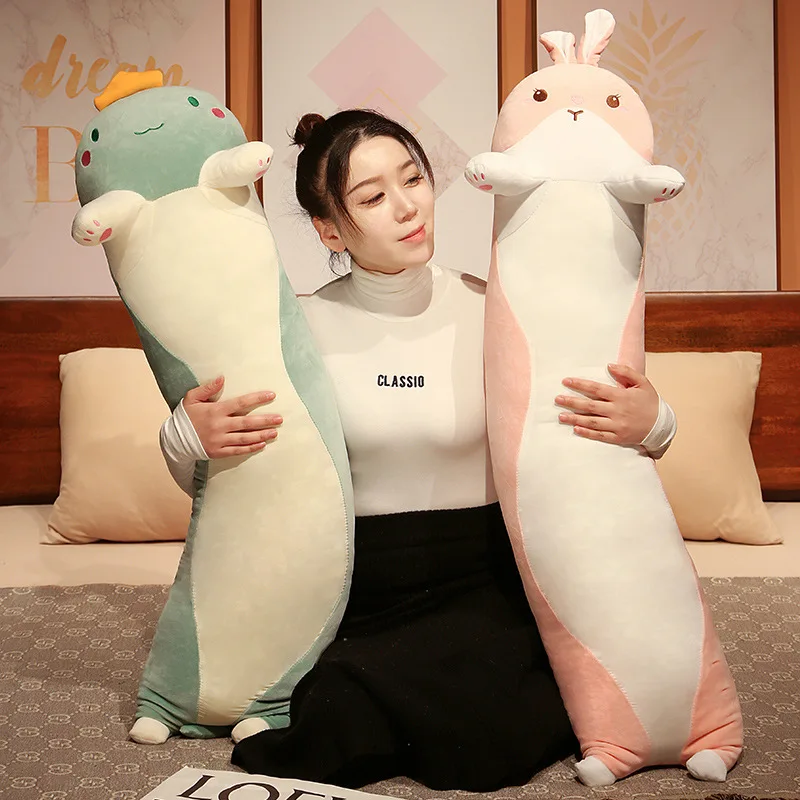 80-120cm Giant Long Plush Cat Rabbit Dinosaur Toy Stuffed Lifelike Big Dog Hug Massage Throw Pillow Boyfriend Cushion For Girl