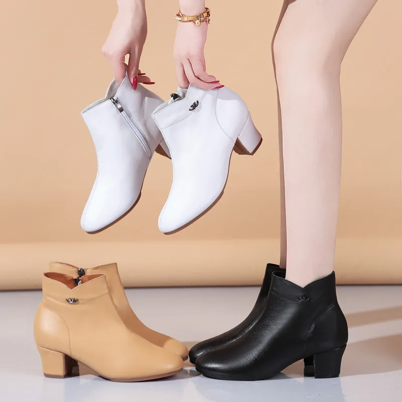

Fashion Autumn Winter Boots Women Ankle Boots Shoes Woman Fashion Wedges Heels Woman Boots High Quality Leather Shoes Female Zip