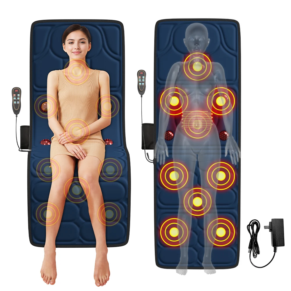 Massagematte mit Wärme, Rückenmassagepad, 9-Motor-vibrationsmassagematratzenauflage mit 2 Heizkissen