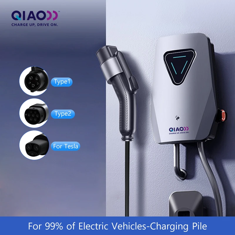 

QIAO Level 2 EV Charger 7KW 11KW 22KW 16A 32Amp 5 Meters Wifi APP Control EV Fast Charge Station Electric Vehicle Charging