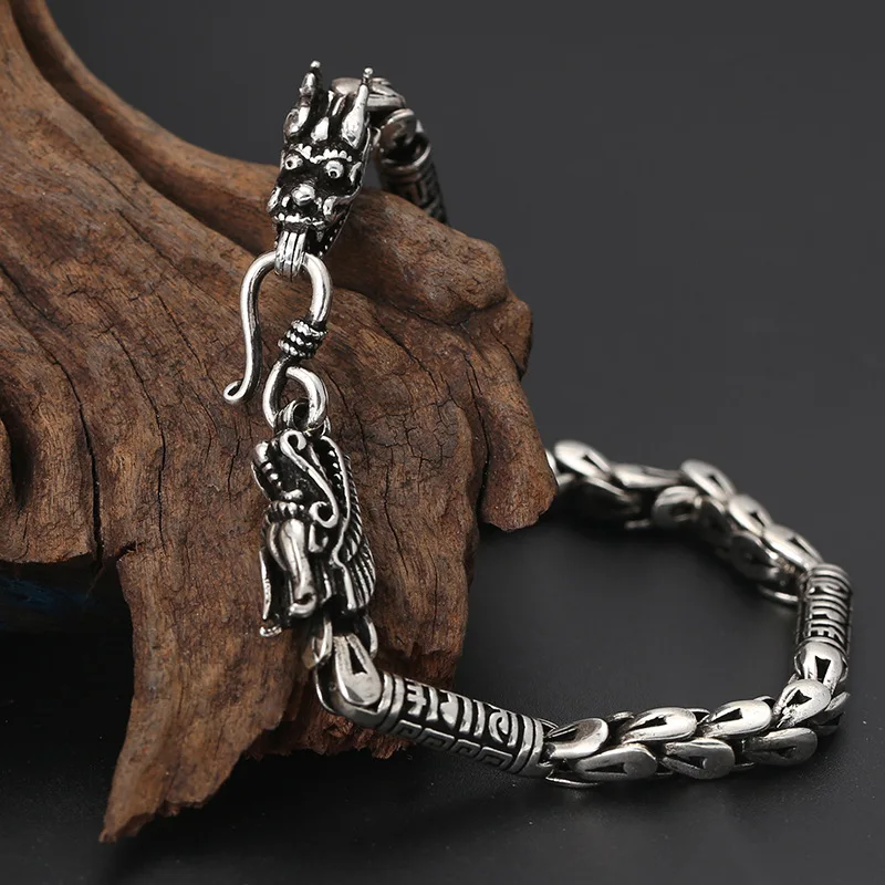 s925 sterling silver jewelry trendyy retro pattern faucet men's bracelet personalized thai silver dragon scale silver chain