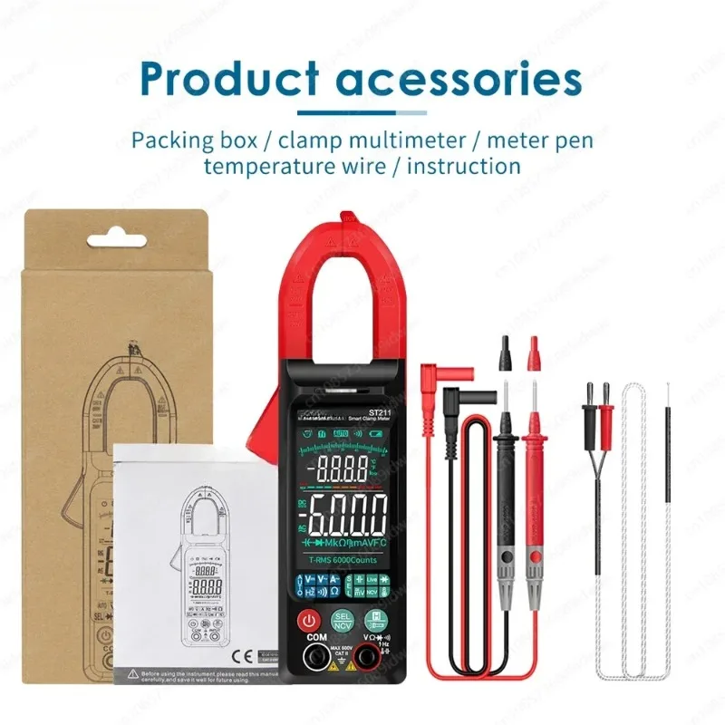 ST212 ST211 DC/AC Current Digital Clamp Meter 6000 Count 400A Ampere Multimeter Voltage Tester NCV Automatic Range LCD Display