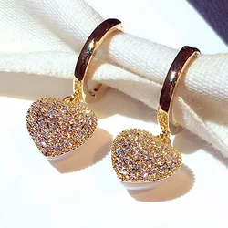 JUWANG New Fashion Korean Exquisite Super Shine Crystal Hoop Earrings Heart Earrings Buckle for Women Fine Delicate Women Gift