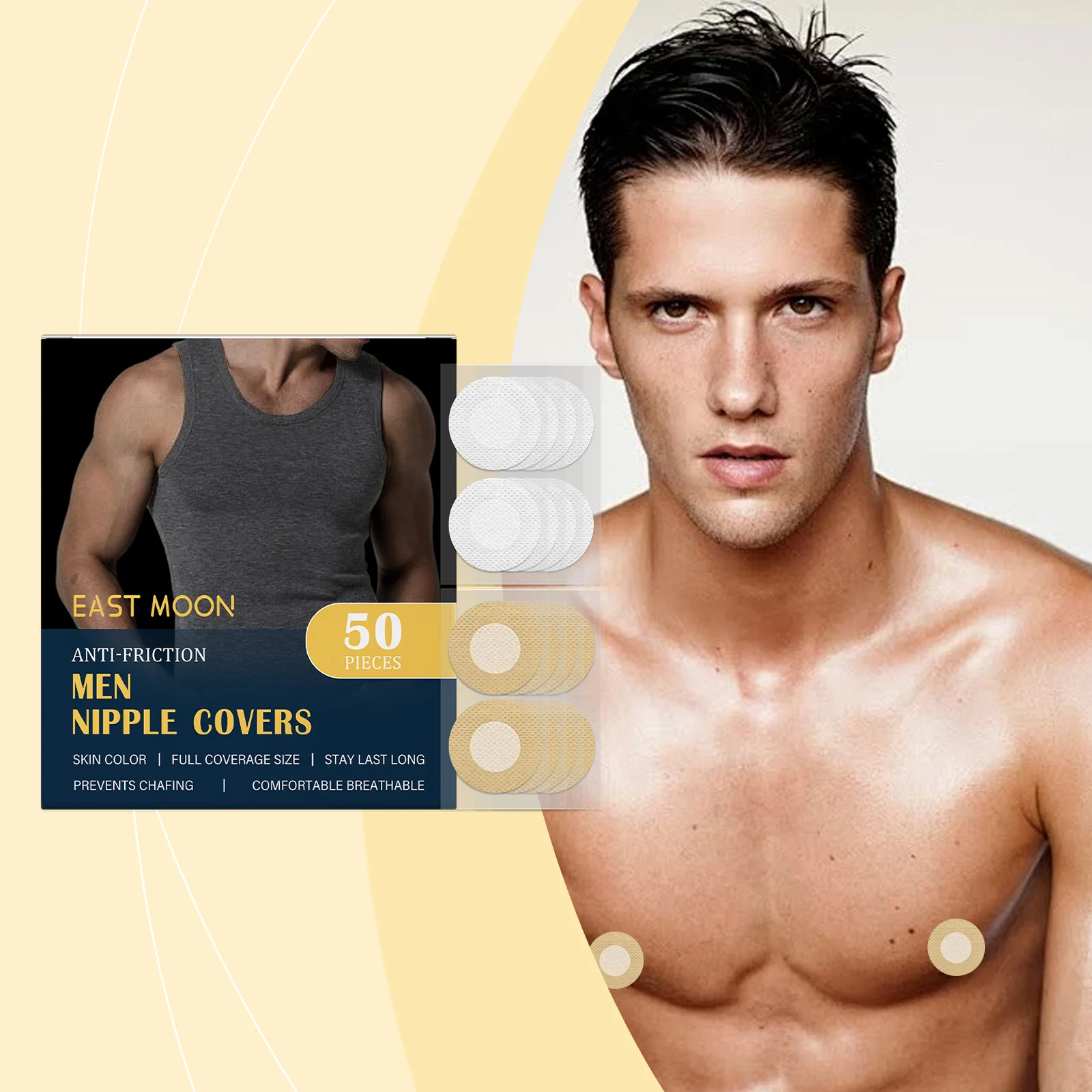 East Moon Men Sports Chest Patch Waterproof Invisible Breast Anti Bump Running Breathable Disposable Round Nipple Cover Stickers