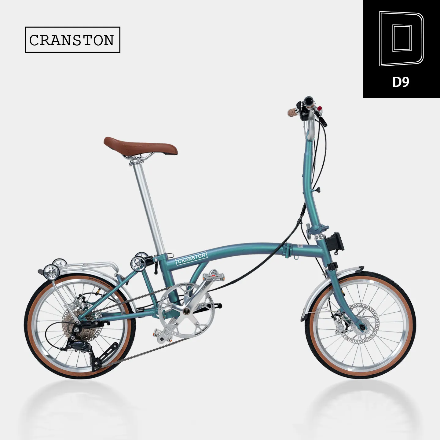 CRANSTON D9 Scheibenbremse Tragbares 16-Zoll-Klapprad mit dreifachem CRMO-Rahmen 9-Gang-Stadtfahrrad Mini-Klapprad für Erwachsene im Freien