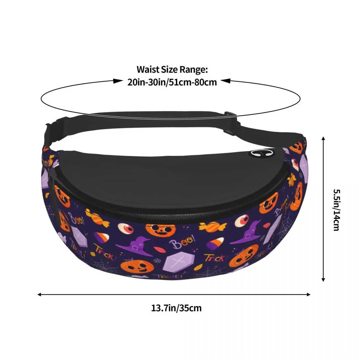 مخصص هالوين القرع الحلوى نمط حزمة مراوح للنساء الرجال بارد Crossbody الخصر حقيبة السفر المشي لمسافات طويلة الهاتف المال الحقيبة