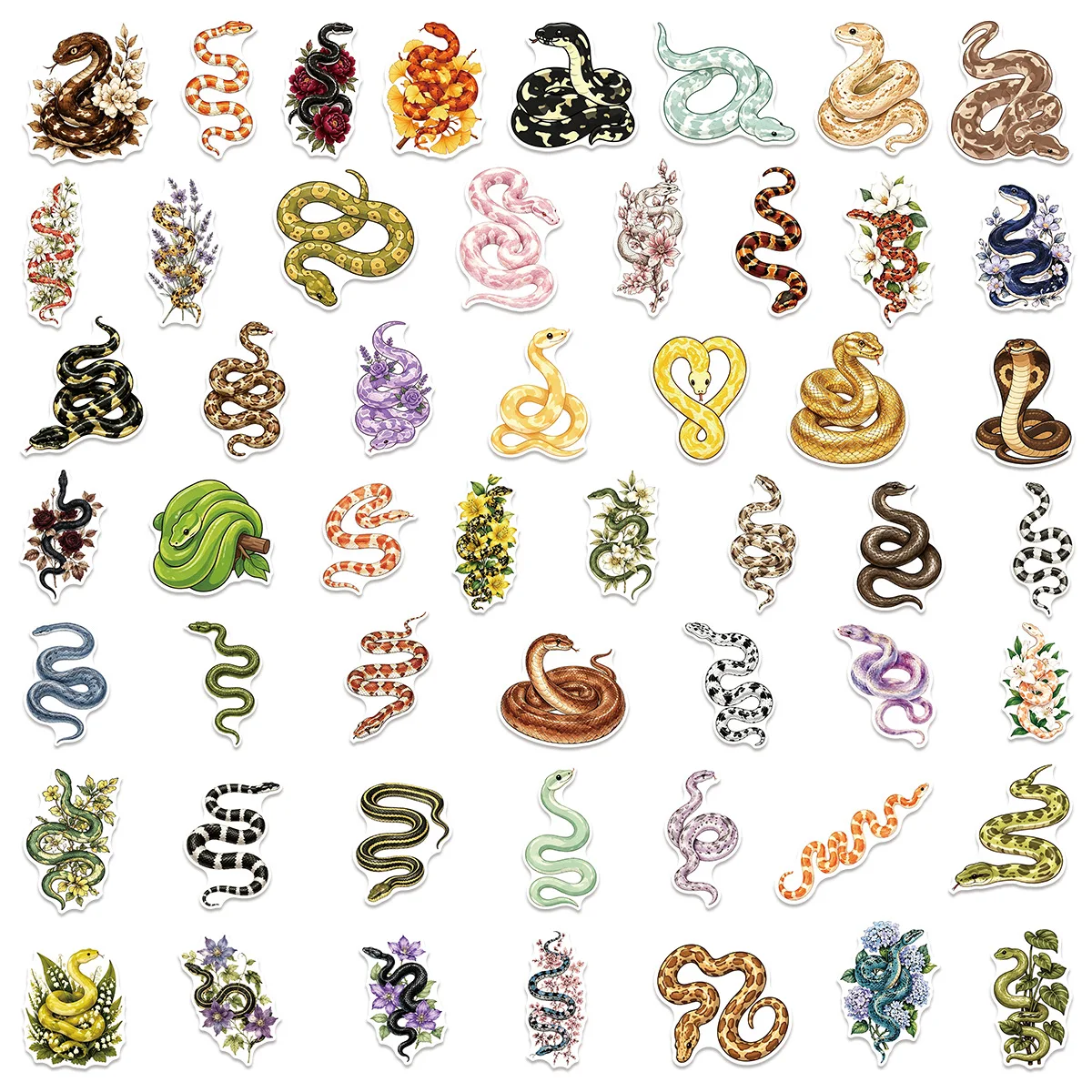 50Pcs Cute Snake Cartoon Animal Waterproof Stickers for Journal Stationery Notebook Creative Decoration