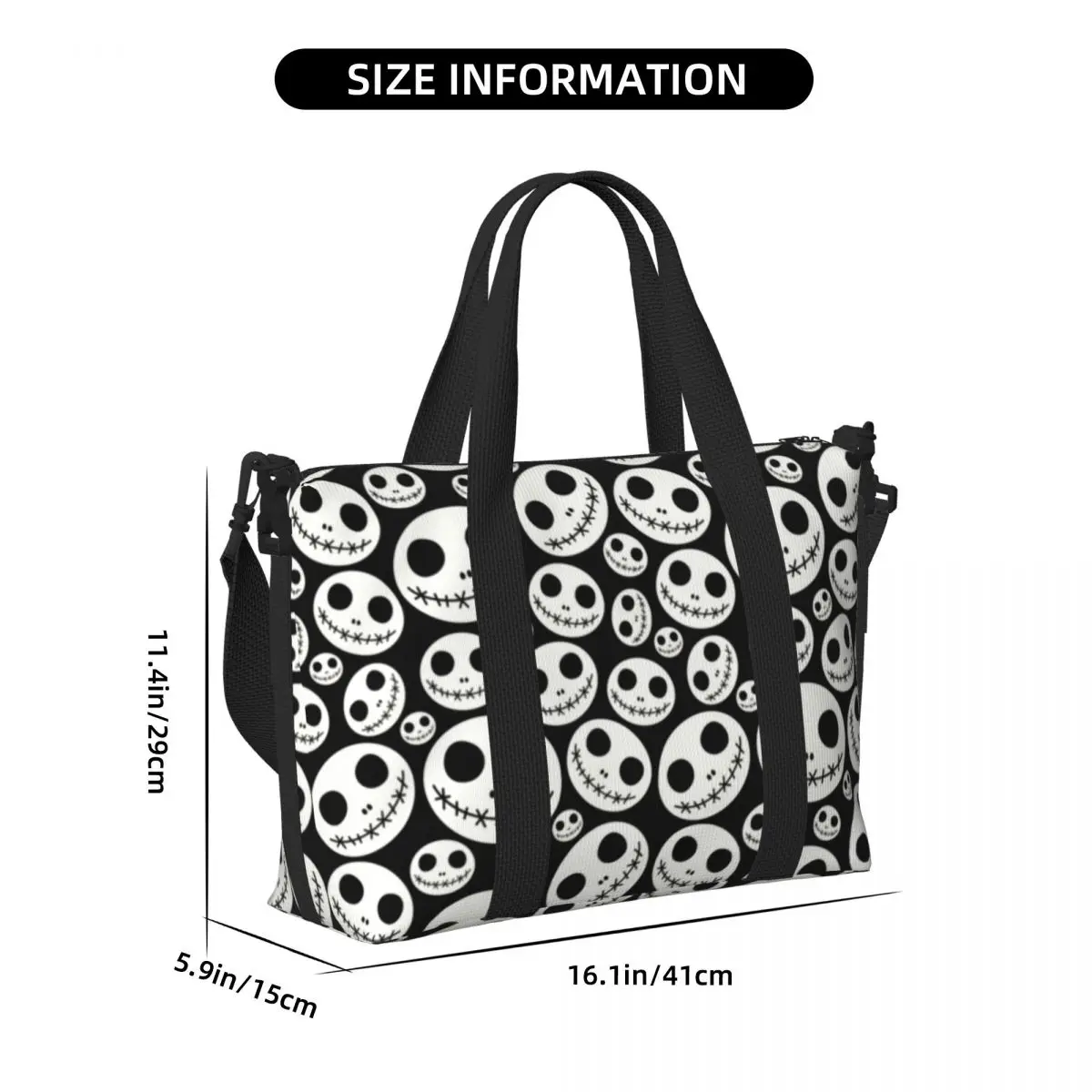 Custom Halloween Skeleton Jack Skellington Beach Tote Bag for  The Nightmare Before Christmas Compartment Beach Gym Travel Bags