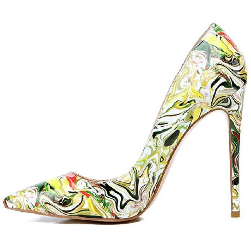 

Spring and summer new print graffiti color pointy sexy single shoes thin high-heeled party dress versatile large women's shoes