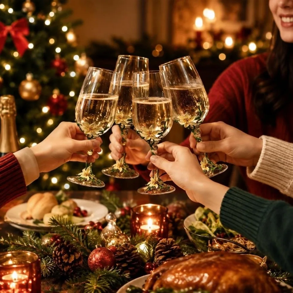 Elegant Gift Transparent Wine Glass Exquisite 3D Creative Glass Goblet Enamel Luxury Flower Embossed Cup Christmas