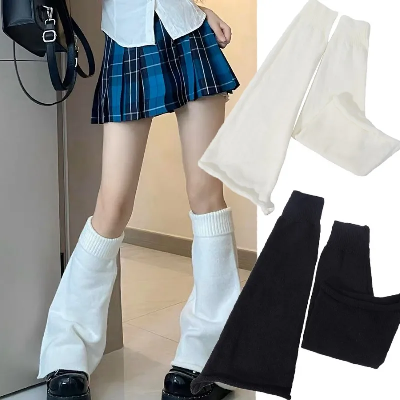 Y2k Wide Leg Socks Lolita Knitted Pleated Harajuku Socks Hot Girl Leg Stocking Long Tube Jk Calf Socks for Girls Skirt Matching