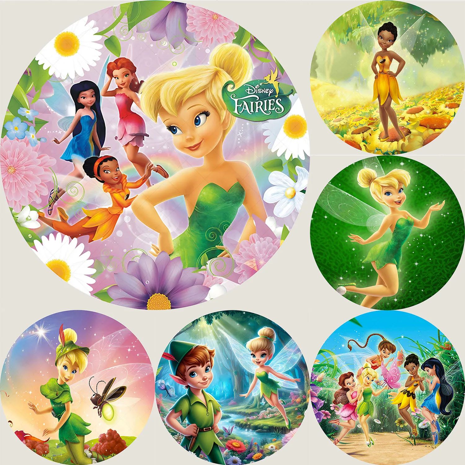 

Round Tinker Bell Background Girls Birthday Party Backdrop Fairy Tale Tinkerbell Circle Banner Photography Studios Props